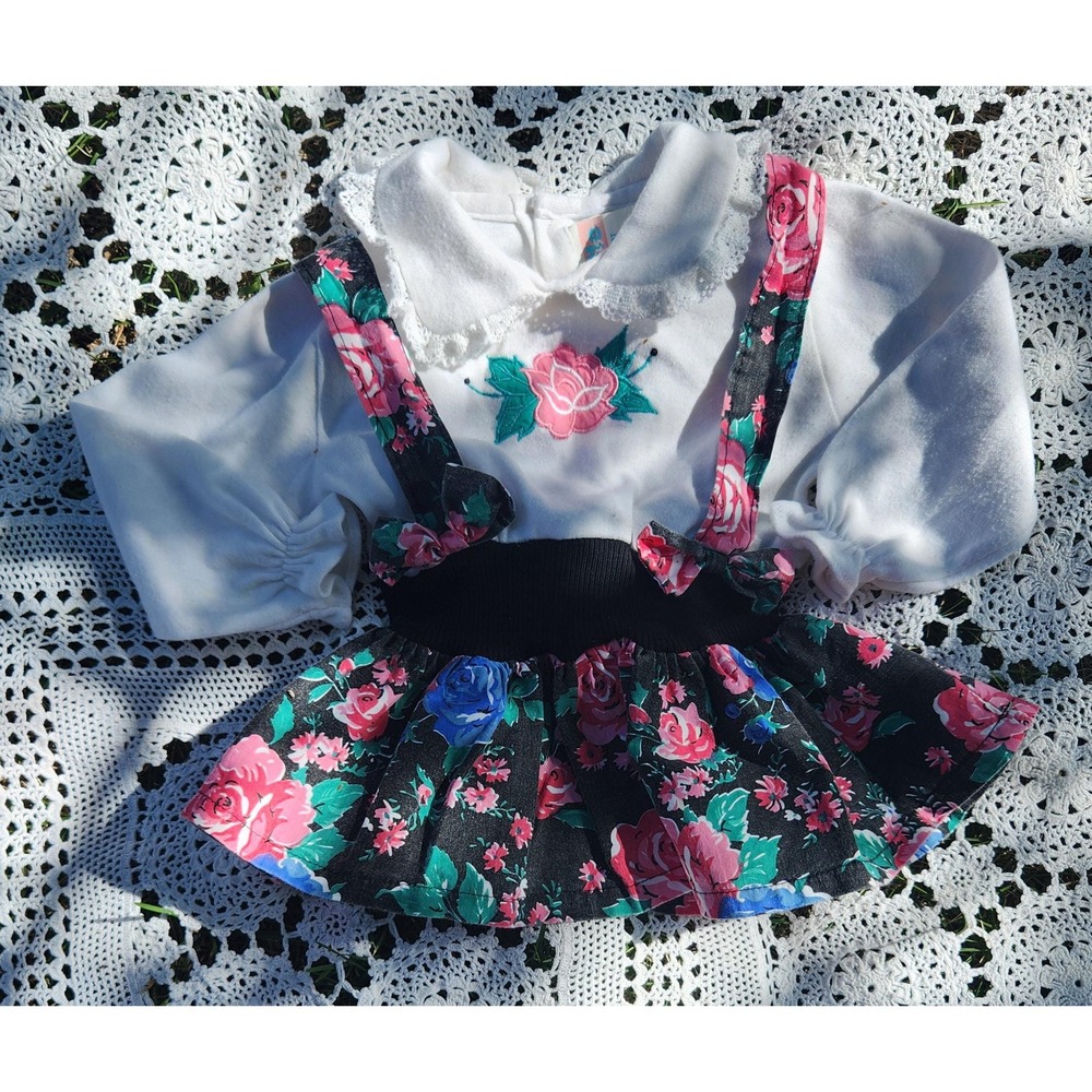 2t 1980 floral romper dress with lace trim vintage showpiece